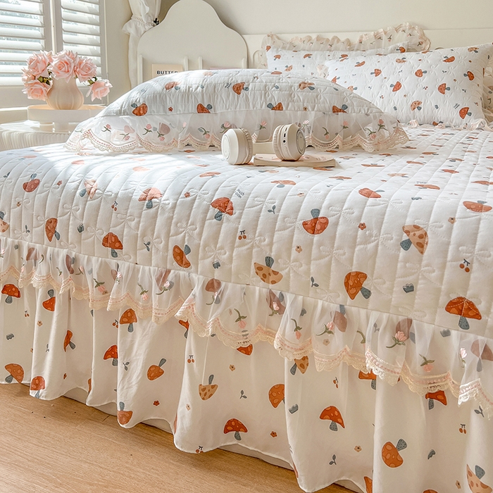 91家纺网 家纺一手货源 找家纺 网红馆 2025新款水洗棉印花床盖四件套 蘑菇乐园