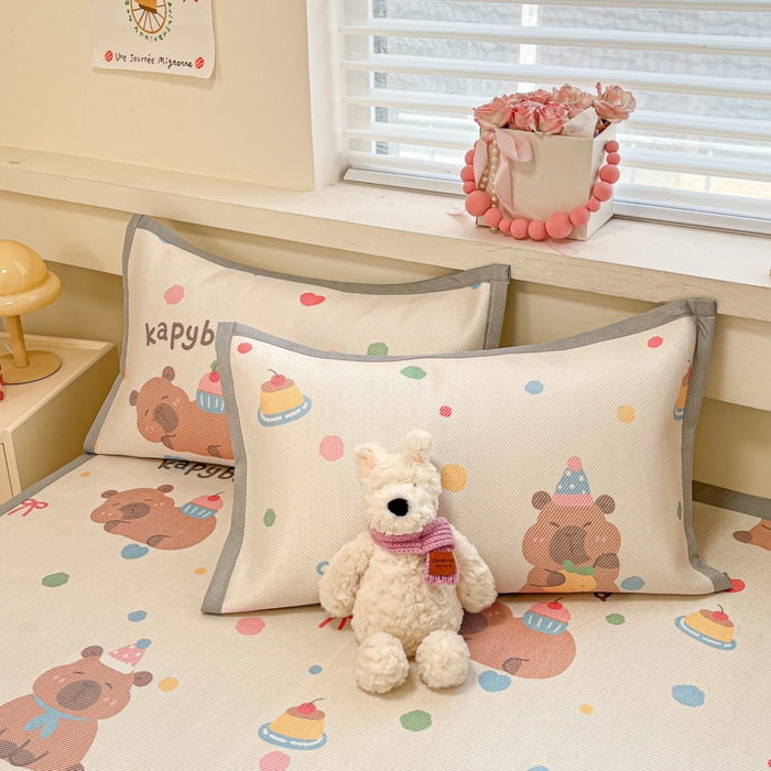 91家纺网 家纺一手货源 找家纺 慕澄家纺 2025新款小清新印花真冰藤系列凉席床席款 床席-卡皮巴拉