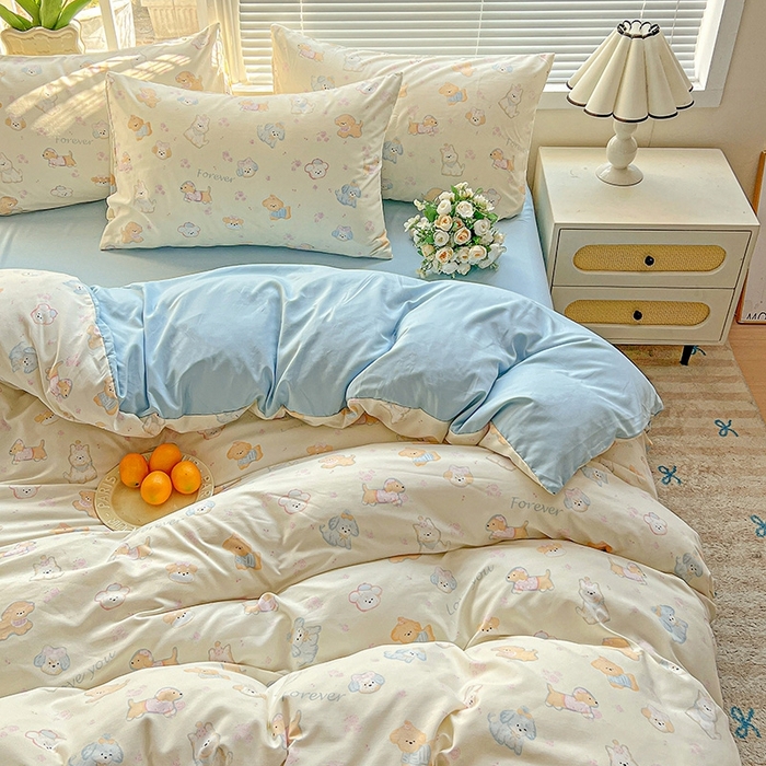 91家纺网 家纺一手货源 找家纺 2025新款水洗云朵糯糯棉简约风ins风小碎花被套床单款床笠款三四件套 萌宠