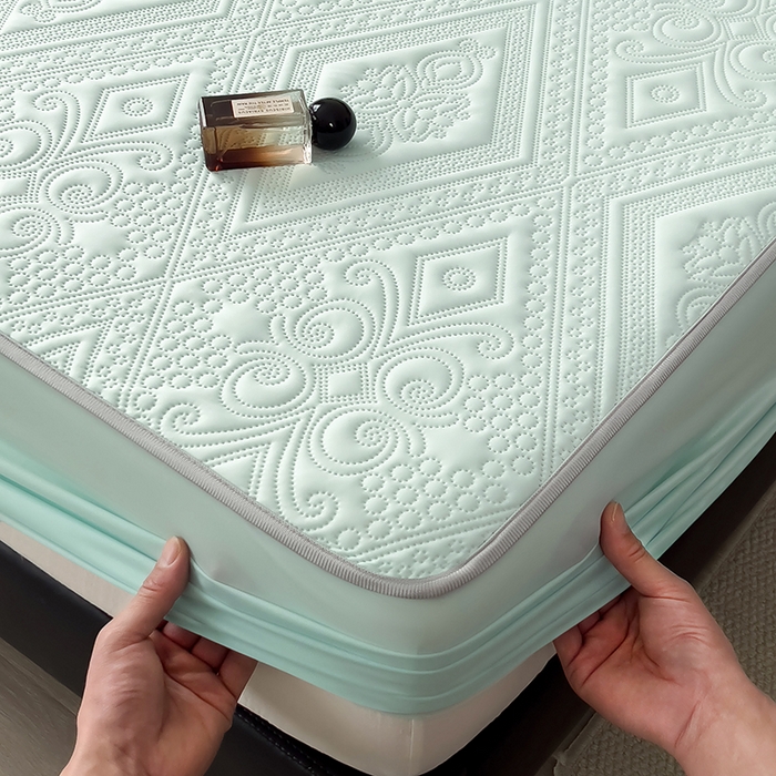 91家纺网 家纺一手货源 找家纺 世纪绒品 2025新款A类凉感压花单床笠单夏被 薄荷浅绿-单床笠