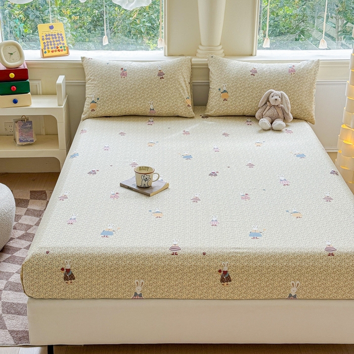 91家纺网 家纺一手货源 找家纺 2025新款全棉床单床笠 百丽兔 床笠款