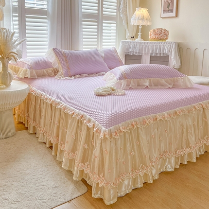 91家纺网 家纺一手货源 找家纺 （总）瑞宝 2025新款法式高级凉豆豆床裙三件套-花漾（控价165起）