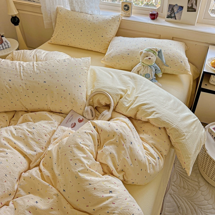 91家纺网 家纺一手货源 找家纺 （总）仟网汇 2025新款云感皱皱纱简单款四件套