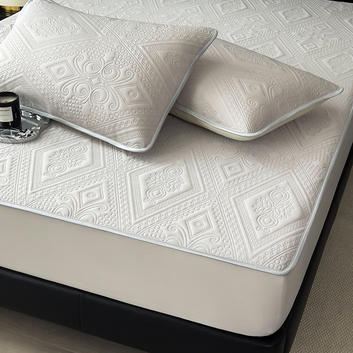 91家纺网 家纺一手货源 找家纺 世纪绒品 2025新款A类凉感压花单床笠单夏被 星月浅灰-单夏被