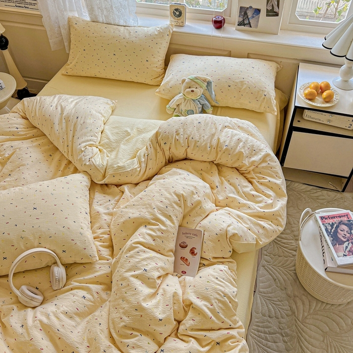 91家纺网 家纺一手货源 找家纺 （总）仟网汇 2025新款云感皱皱纱简单款四件套