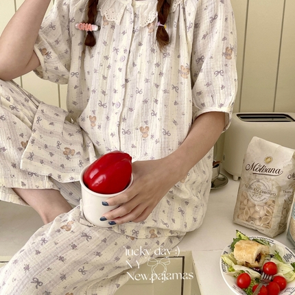 91家纺网 家纺一手货源 找家纺 （总）2025新款绉布蕾丝圆领开扣短长