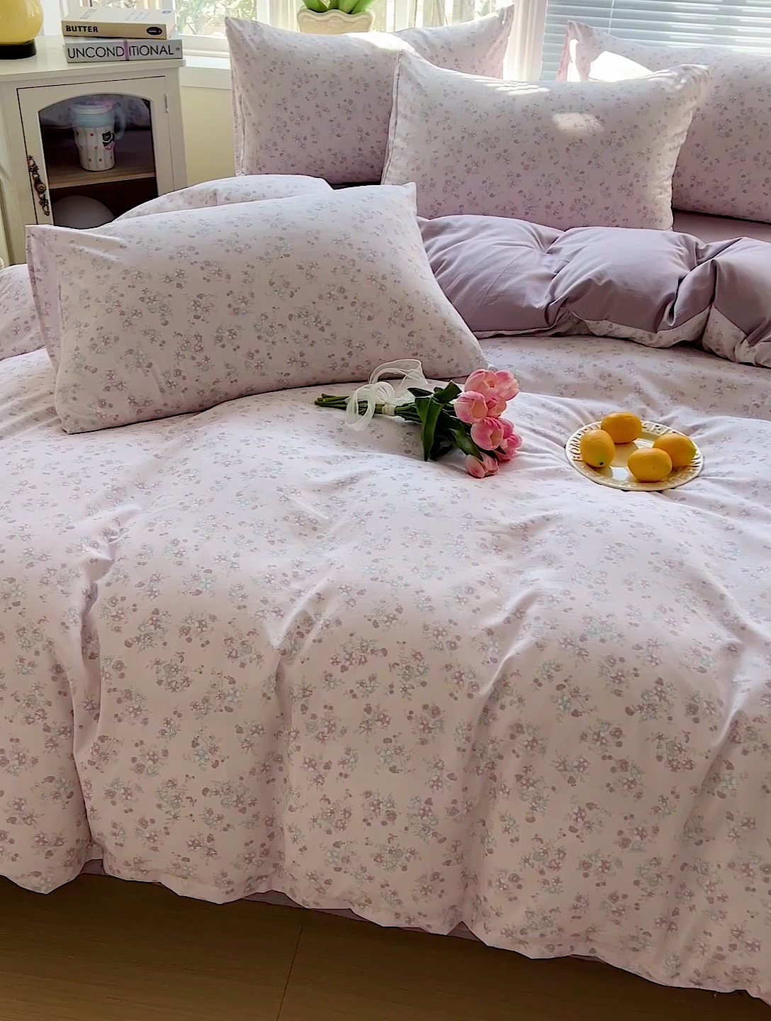 91家纺网 家纺一手货源 找家纺 2025新款水洗云朵糯糯棉简约风ins风小碎花被套床单款床笠款三四件套 花梦