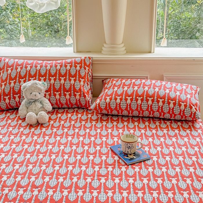 91家纺网 家纺一手货源 找家纺 2025新款全棉床单床笠 长颈鹿 床单款