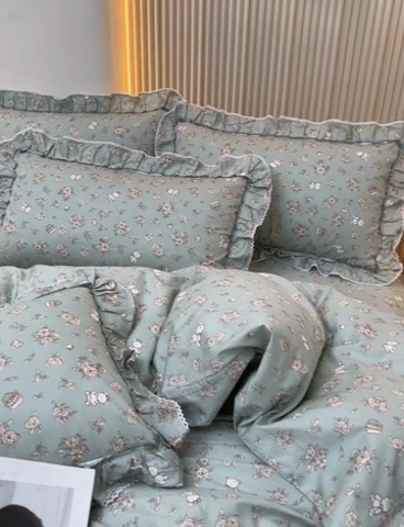 91家纺网 家纺一手货源 找家纺 2025新款韩版全棉公主风床裙单品 贝丽花都