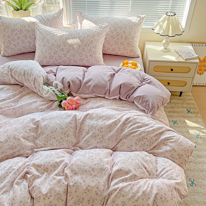 91家纺网 家纺一手货源 找家纺 2025新款水洗云朵糯糯棉简约风ins风小碎花被套床单款床笠款三四件套 花梦