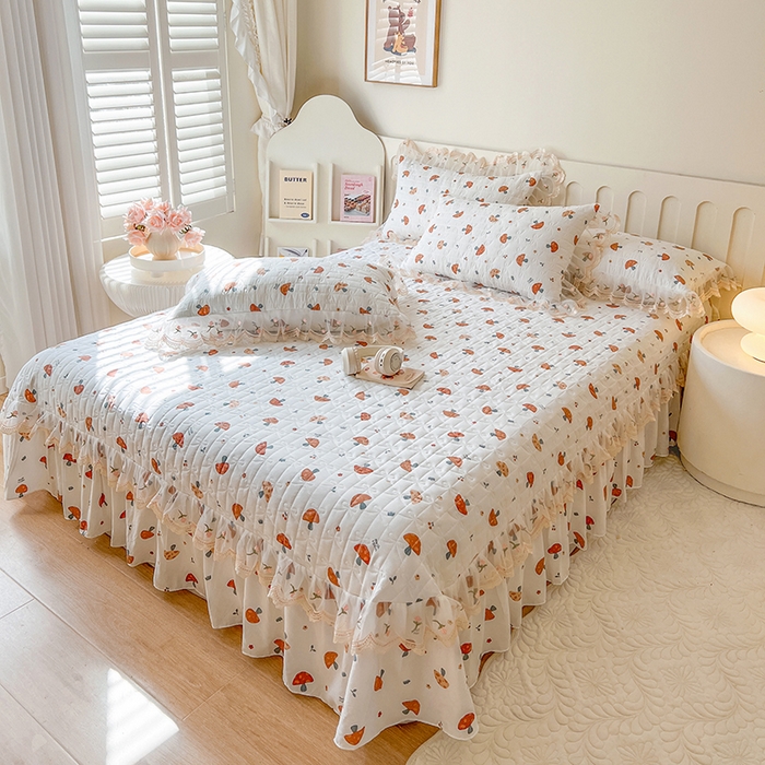 91家纺网 家纺一手货源 找家纺 网红馆 2025新款水洗棉印花床盖四件套 蘑菇乐园