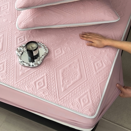 世纪绒品 2025新款A类凉感压花单床笠单夏被 柔光粉-单床笠