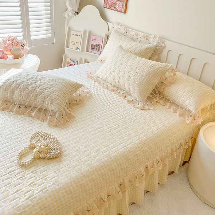 91家纺网 家纺一手货源 找家纺 网红馆 2025新款水洗棉印花床盖四件套 奶油格格