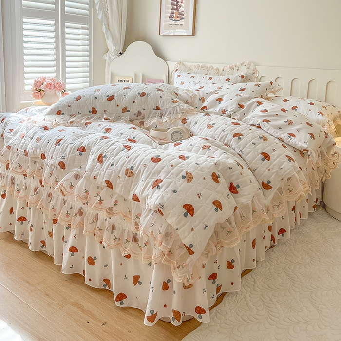 91家纺网 家纺一手货源 找家纺 网红馆 2025新款水洗棉印花床盖四件套 蘑菇乐园