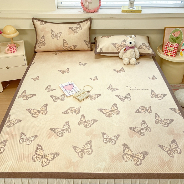 91家纺网 家纺一手货源 找家纺 慕澄家纺 2025新款小清新印花真冰藤系列凉席床席款 床席-翩翩蝴蝶