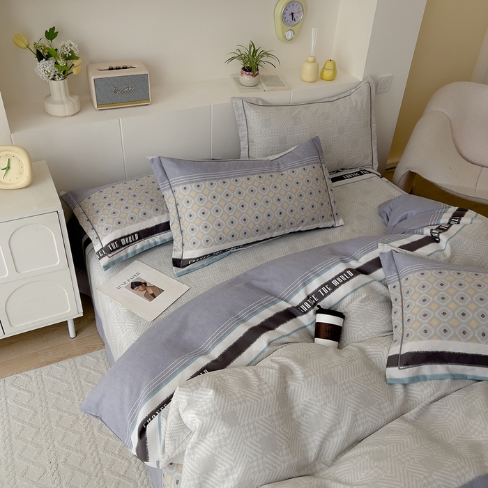 91家纺网 家纺一手货源 找家纺 优品阁 2024新款全棉磨毛四件套 摩登气息-灰