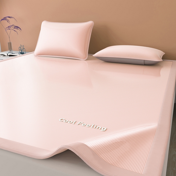 91家纺网 家纺一手货源 找家纺 2025新款云母冰川凉席床笠 云母冰川-粉（条席）