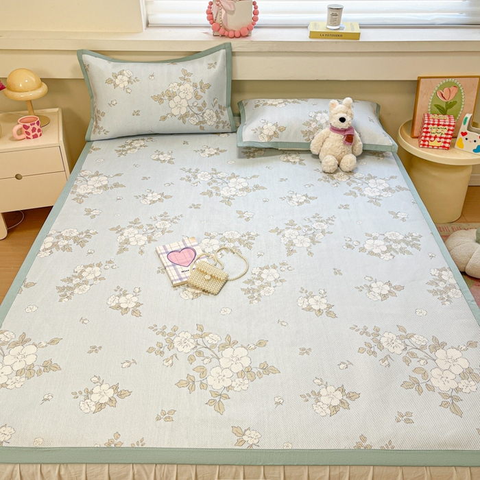 91家纺网 家纺一手货源 找家纺 慕澄家纺 2025新款小清新印花真冰藤系列凉席床席款 床席-缇蓝