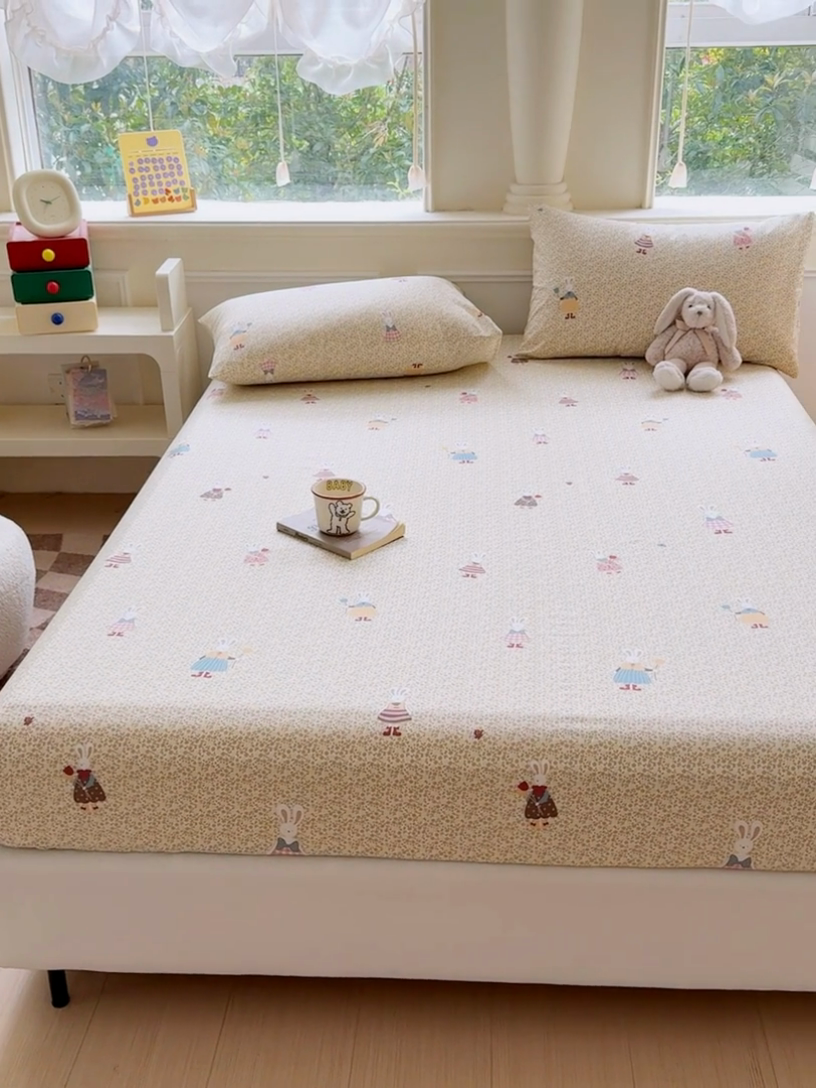 91家纺网 家纺一手货源 找家纺 2025新款全棉床单床笠 百丽兔 床笠款