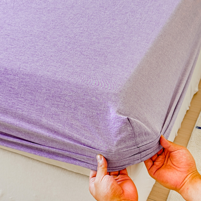 91家纺网 家纺一手货源 找家纺 2025新款全棉色织水洗棉床单床笠 魅紫 床笠款