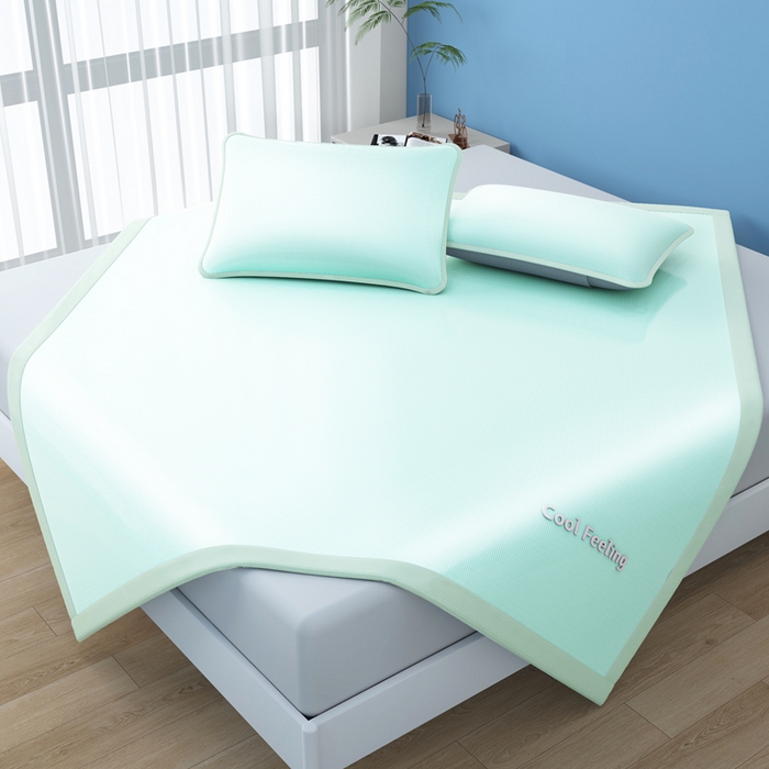 91家纺网 家纺一手货源 找家纺 2025新款云母冰川凉席床笠 云母冰川-绿（条席）