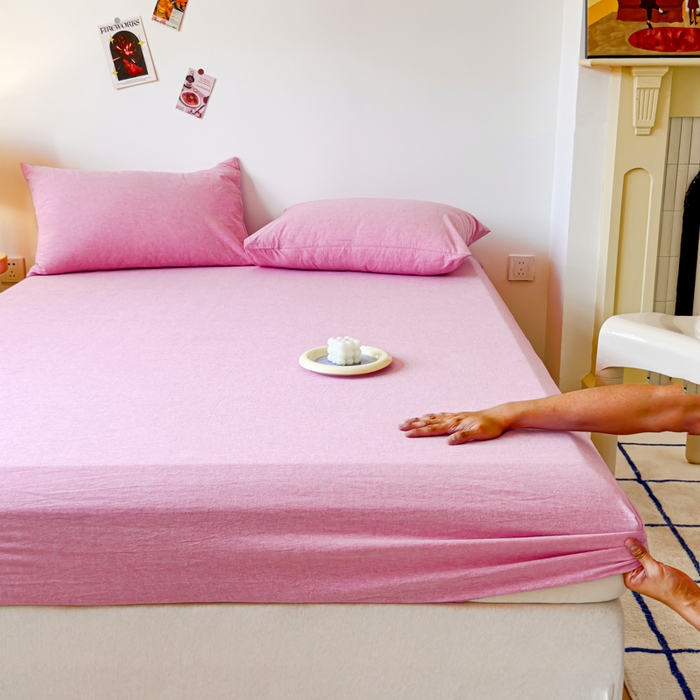 91家纺网 家纺一手货源 找家纺 2025新款全棉色织水洗棉床单床笠 玫红 床笠款