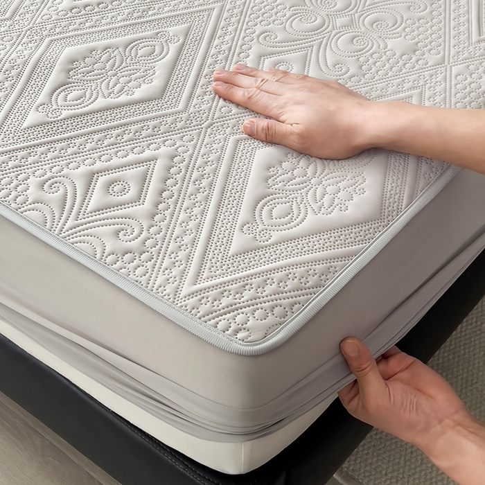 91家纺网 家纺一手货源 找家纺 世纪绒品 2025新款A类凉感压花单床笠单夏被 星月浅灰-单夏被