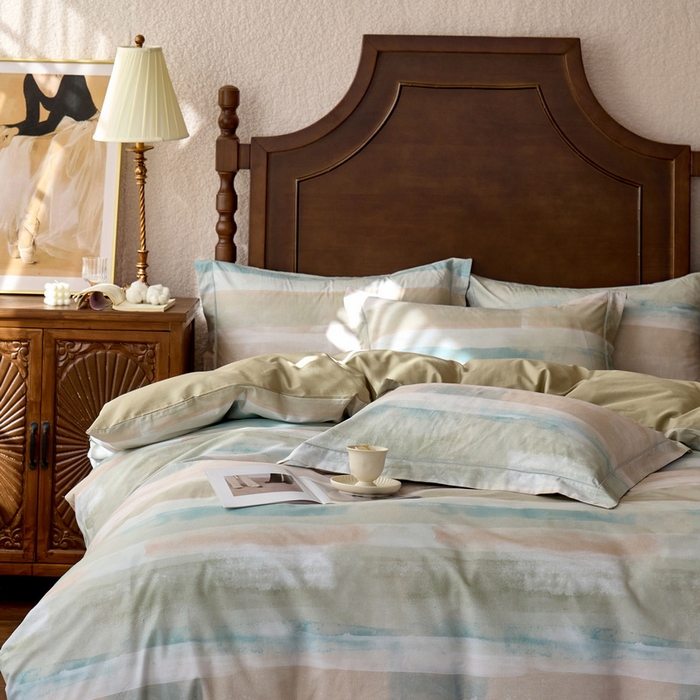 91家纺网 家纺一手货源 找家纺 由丽家纺 2025新款柔棉数码印花四件套系列 西琳绿