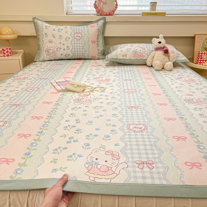 91家纺网 家纺一手货源 找家纺 慕澄家纺 2025新款小清新印花真冰藤系列凉席床席款 床席-蓝系宠儿