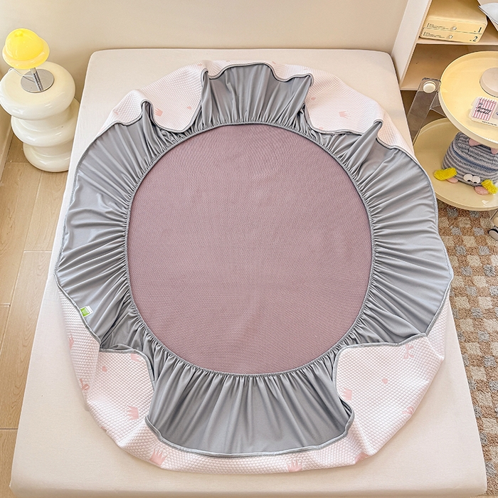 91家纺网 家纺一手货源 找家纺 金盛纺 2025新款冰豆豆凉席-床笠款 皇冠-粉