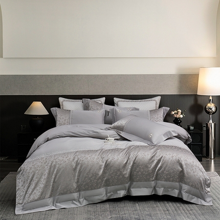 蒂爵 2025新款居家长绒棉提花四件套克里斯汀系列 高级灰