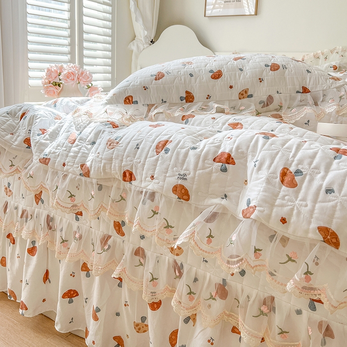 91家纺网 家纺一手货源 找家纺 网红馆 2025新款水洗棉印花床盖四件套 蘑菇乐园