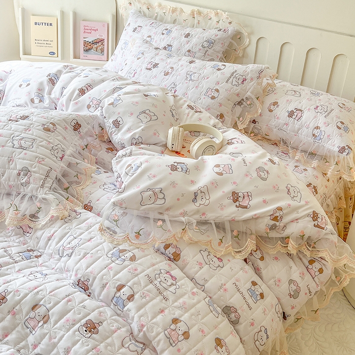 91家纺网 家纺一手货源 找家纺 网红馆 2025新款水洗棉印花床盖四件套 汪汪乐园