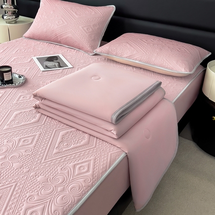 91家纺网 家纺一手货源 找家纺 世纪绒品 2025新款A类凉感压花单床笠单夏被 柔光粉-单夏被