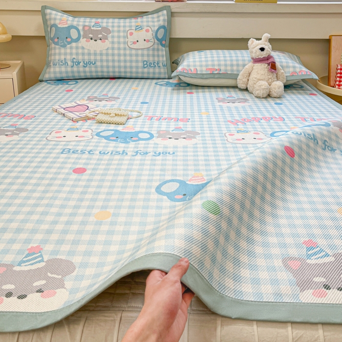 91家纺网 家纺一手货源 找家纺 慕澄家纺 2025新款小清新印花真冰藤系列凉席床席款 床席-趣乐园