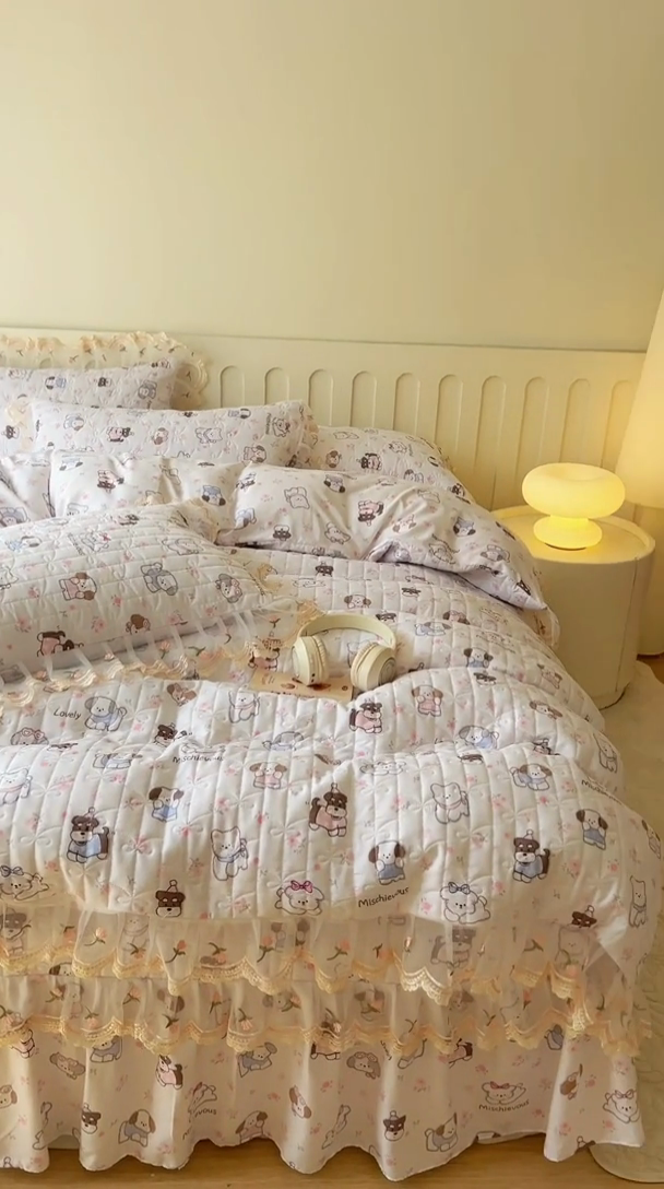 91家纺网 家纺一手货源 找家纺 网红馆 2025新款水洗棉印花床盖四件套 汪汪乐园