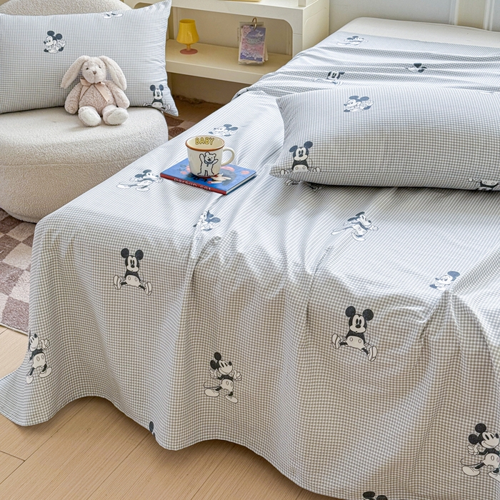 91家纺网 家纺一手货源 找家纺 2025新款全棉床单床笠 灰格米奇 床单款