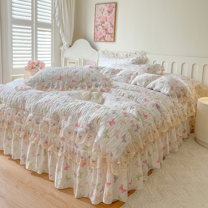 91家纺网 家纺一手货源 找家纺 网红馆 2025新款水洗棉印花床盖四件套 蝶之舞