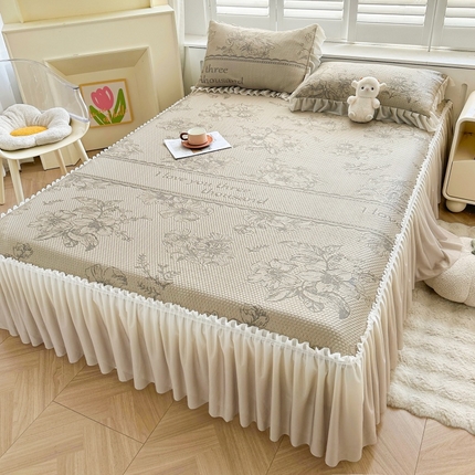 91家纺网 家纺一手货源 找家纺 （总）2025新款冰豆豆凉感床裙凉席席子-花之恋系列冰豆豆床裙凉席-花之恋系列