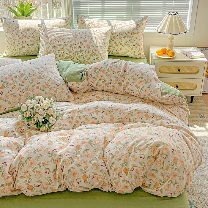 91家纺网 家纺一手货源 找家纺 2025新款水洗云朵糯糯棉简约风ins风小碎花被套床单款床笠款三四件套 热恋