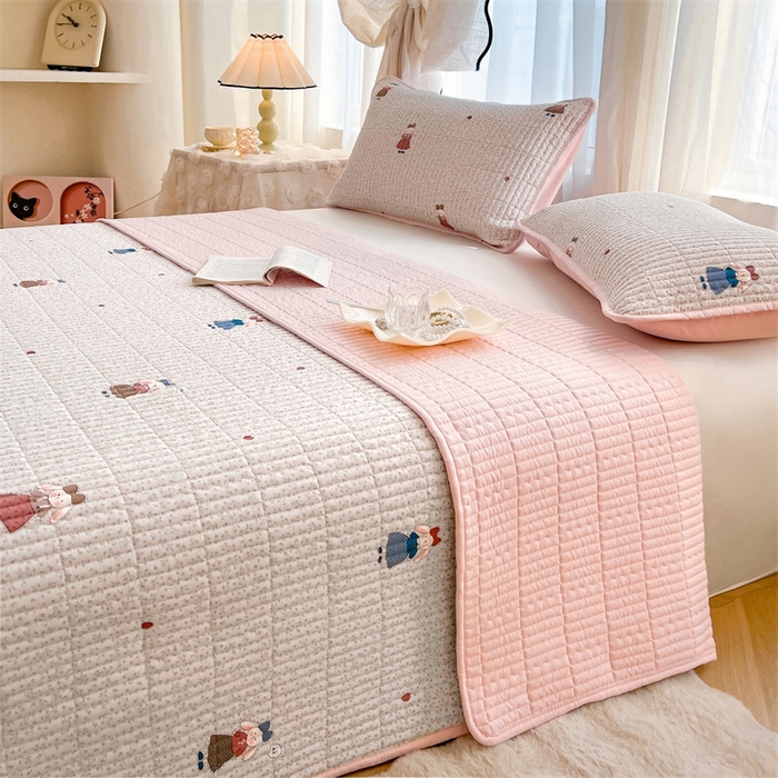 91家纺网 家纺一手货源 找家纺 恒爱 2025新款全棉印花单床盖 公主兔-浅咖