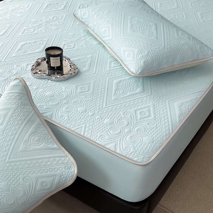 91家纺网 家纺一手货源 找家纺 世纪绒品 2025新款A类凉感压花单床笠单夏被 云朵浅蓝-单床笠