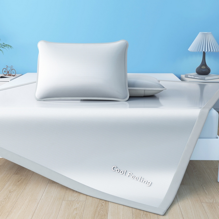 91家纺网 家纺一手货源 找家纺 2025新款云母冰川凉席床笠 云母冰川-灰（条席）