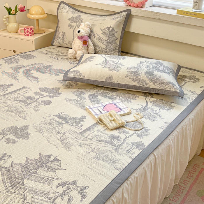 91家纺网 家纺一手货源 找家纺 慕澄家纺 2025新款小清新印花真冰藤系列凉席床席款 床席-远山