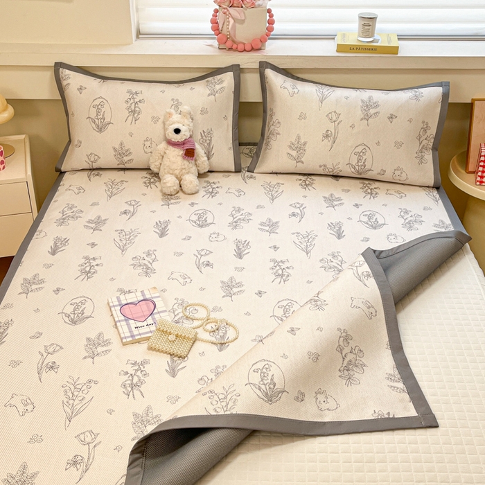 91家纺网 家纺一手货源 找家纺 慕澄家纺 2025新款小清新印花真冰藤系列凉席床席款 床席-花儿小兔