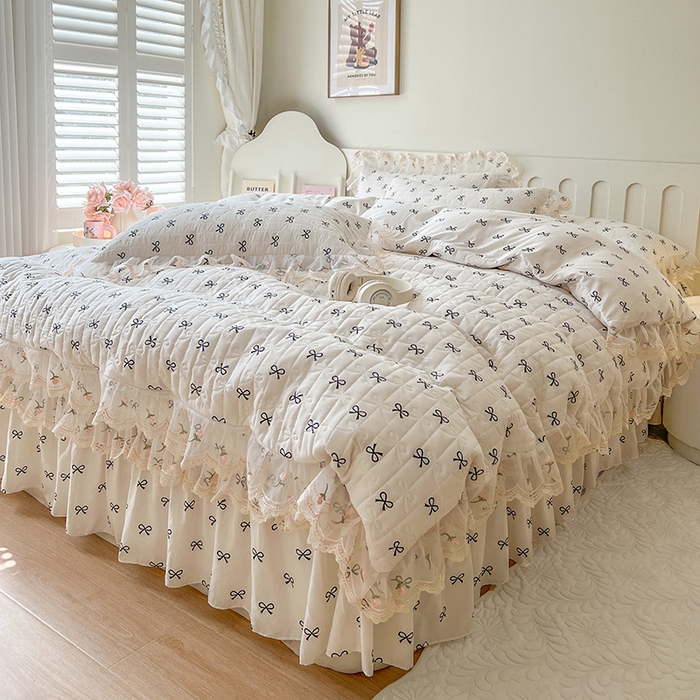 91家纺网 家纺一手货源 找家纺 网红馆 2025新款水洗棉印花床盖四件套 蝴蝶结