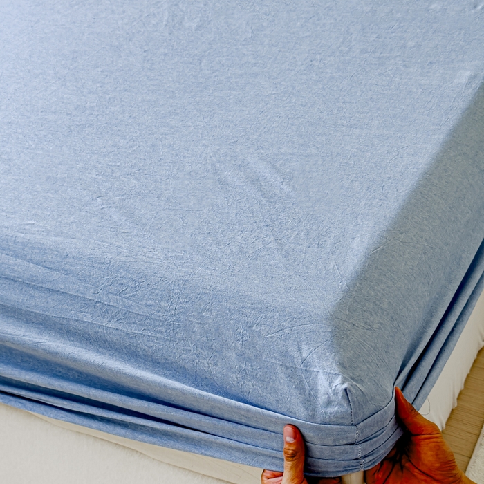 91家纺网 家纺一手货源 找家纺 2025新款全棉色织水洗棉床单床笠 天蓝 床笠款