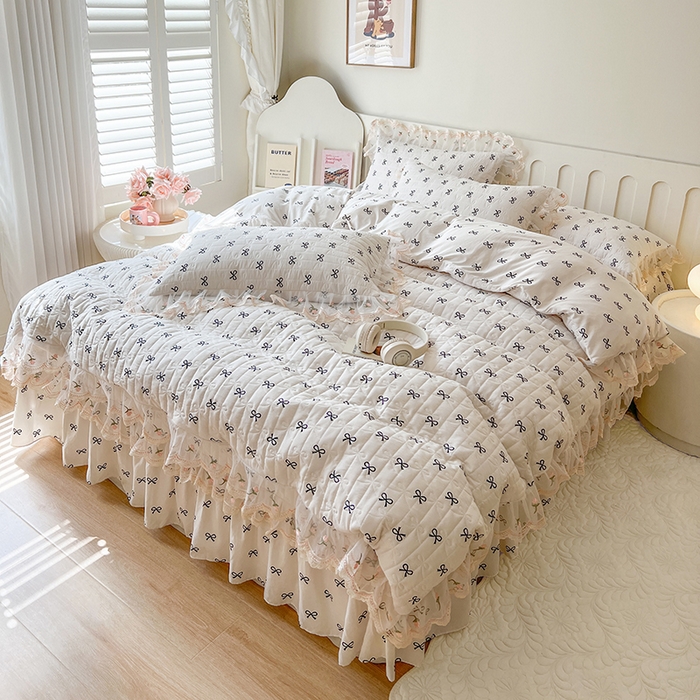 91家纺网 家纺一手货源 找家纺 网红馆 2025新款水洗棉印花床盖四件套 蝴蝶结