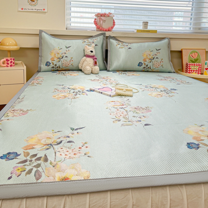 91家纺网 家纺一手货源 找家纺 慕澄家纺 2025新款小清新印花真冰藤系列凉席床席款 床席-陌上花开