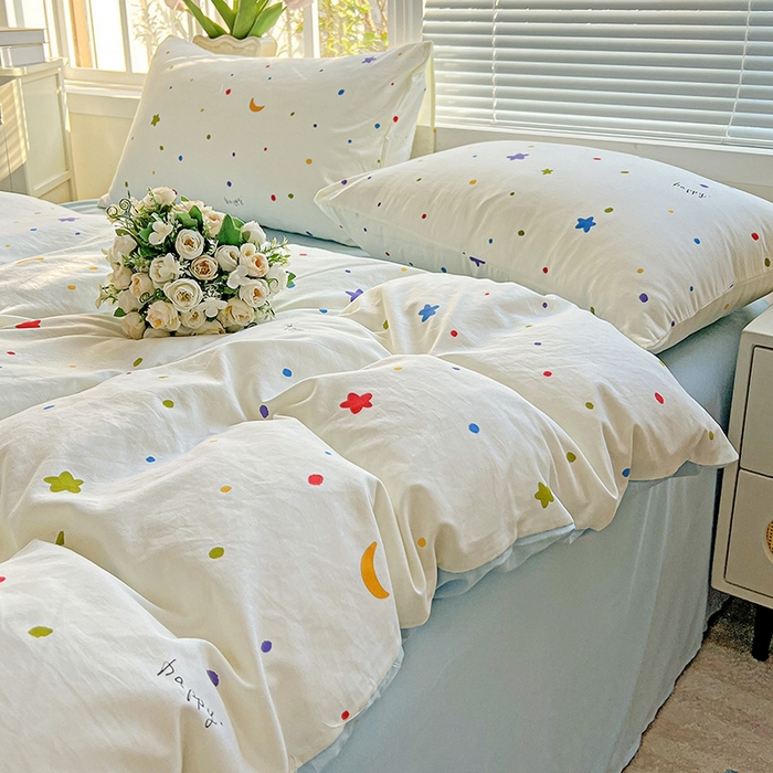 91家纺网 家纺一手货源 找家纺 2025水洗棉双层纱简约风ins风小碎花被套床单款床笠款三四件套-单被套 星月